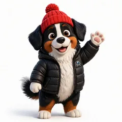 Cartoon of Bernie the Bernese mountain dog waving